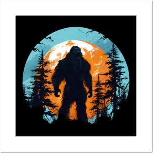 Sasquatch Silhouette And Moon Bigfoot Posters and Art